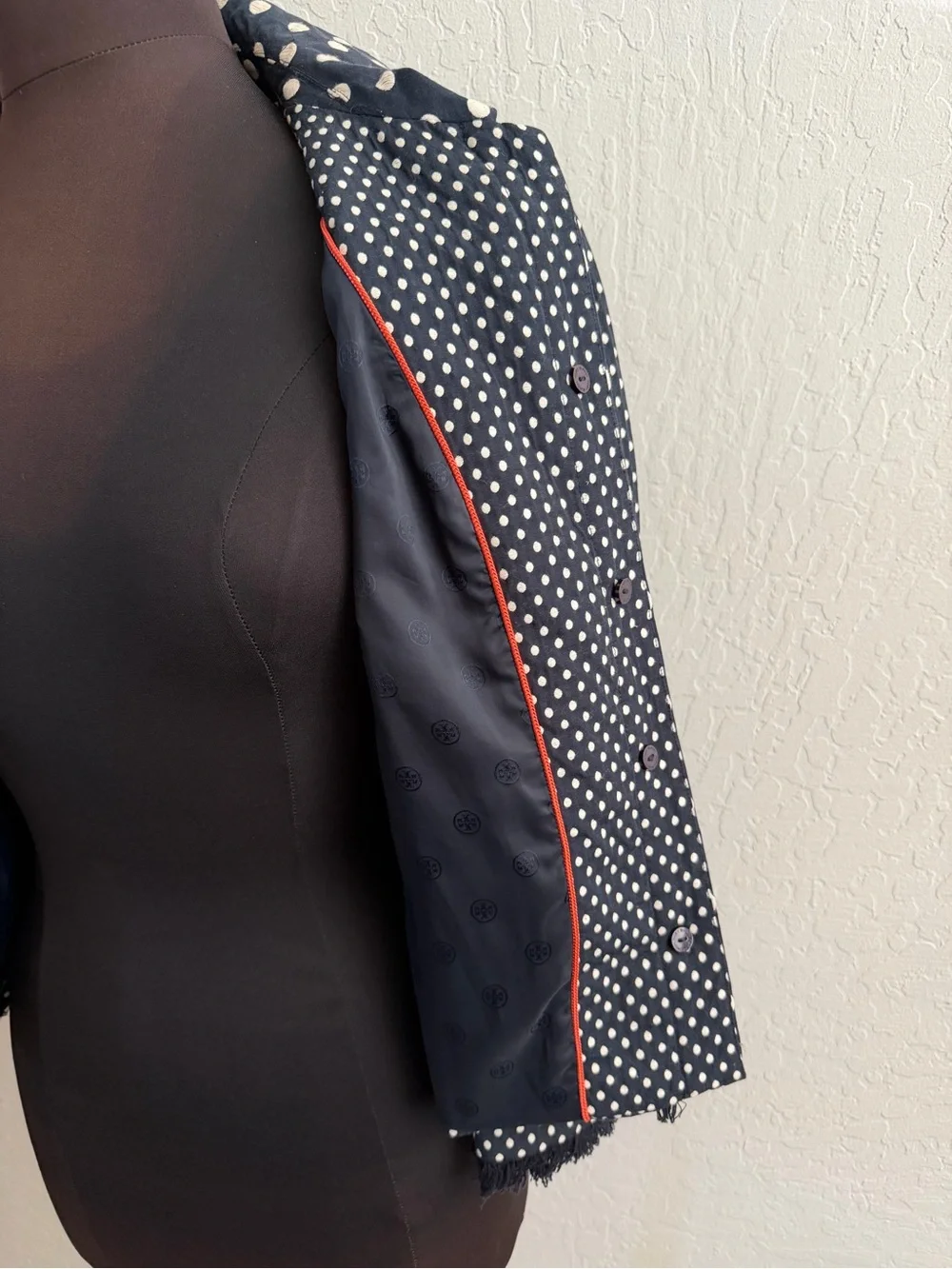 Tory Burch Leonora Polka Dot Fringe Navy Blue Jacket